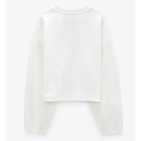 NEW Zara Pleated Cropped Thick Crewneck Sweatshirt - Picture 3 of 4